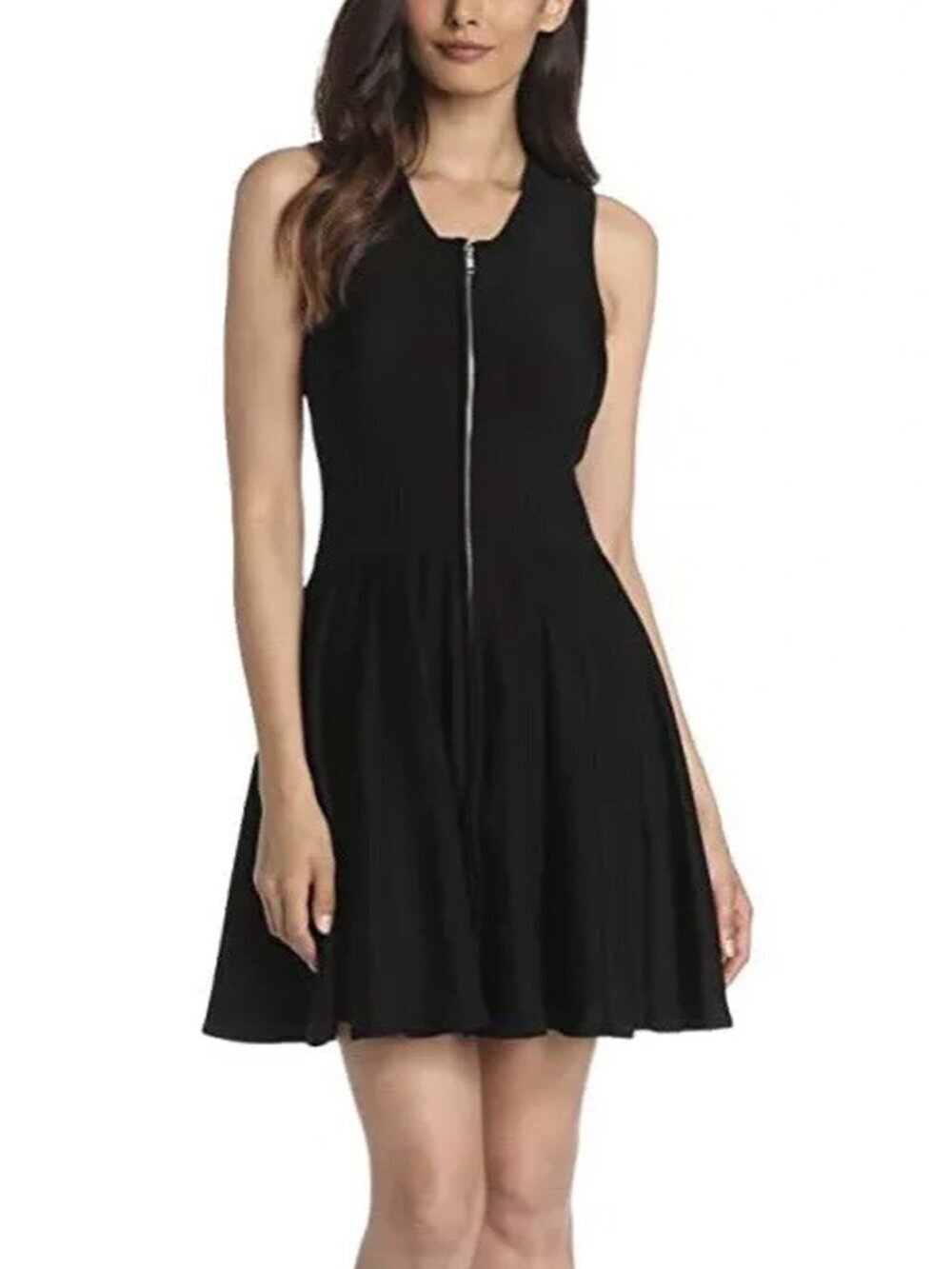 Parker Amanda Black Zip Front Ribbed Mini Dress Size XS